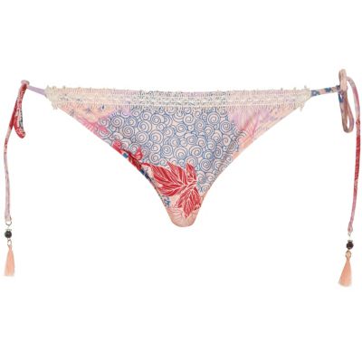 Pink print lace string bikini bottoms